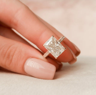5.50CT Radiant Cut Hidden Halo Three Side Pave Diamond Moissanite Engagement Ring