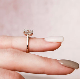 1.50CT Elongated Emerald Cut Hidden Halo Cathedral Diamond Moissanite Engagement Ring