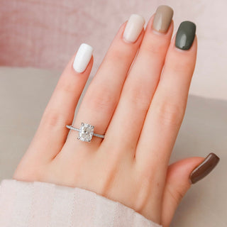 Gorgeous 2.50ct cushion hidden halo moissanite ring angled view showing its sparkle