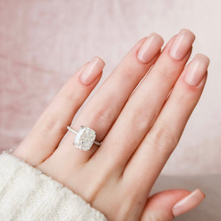 6.0CT Elongated Cushion Moissanite Hidden Halo Diamond Engagement Ring