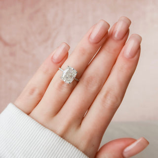 6.0CT Elongated Cushion Moissanite Hidden Halo Diamond Engagement Ring