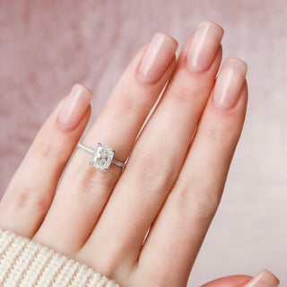 Stunning 2.0ct cushion hidden halo moissanite ring angled view showing its sparkle image 2