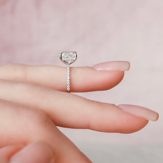 Stunning 2.0ct cushion hidden halo moissanite ring shown on a finger image 2