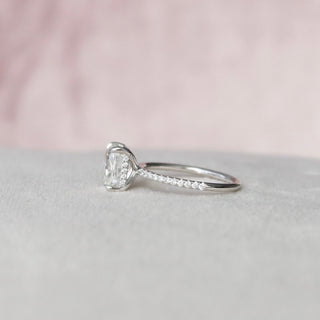 Vintage 2.0ct cushion hidden halo moissanite ring detail view of the band