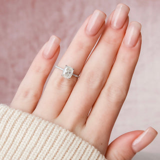 Stunning 2.0ct cushion hidden halo moissanite ring side profile view image 2