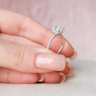 Refined 2.0ct cushion hidden halo moissanite ring top view
