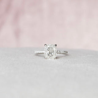 Vintage 2.0ct cushion hidden halo moissanite ring three quarter angled view