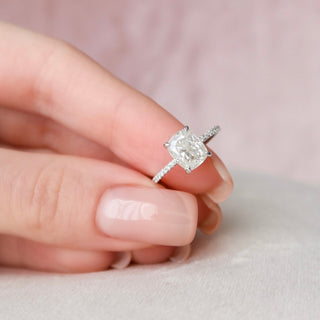 2.0CT Elongated Cushion Hidden Halo Moissanite Diamond Engagement Ring
