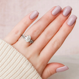 2.0CT Oval Cut Hidden Halo Cluster Diamond Moissanite Bridal Engagement Ring Set