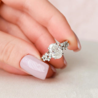2.0CT Oval Cut Hidden Halo Cluster Diamond Moissanite Bridal Engagement Ring Set