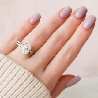 3.0 Ct Oval Cut Hidden Halo Split Shank Diamond Moissanite Engagement Ring