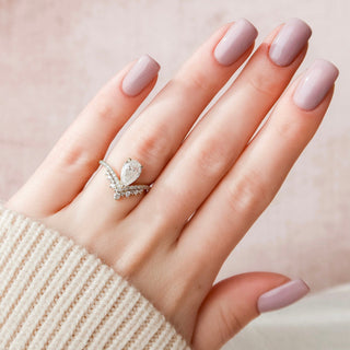 1.50CT Pear Chevron Vintage Diamond Moissanite Engagement Ring