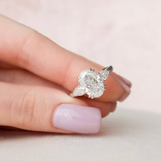 3.5ct Oval Three Stone Cathedral Moissanite Diamond Engagement Ring