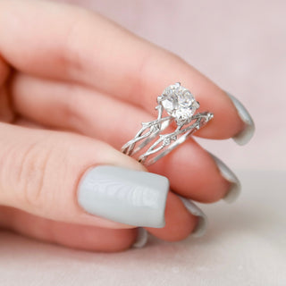 2.0CT Round Cut Twig Nature Inspired Moissanite Bridal Engagement Ring Set