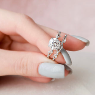 2.0CT Round Cut Twig Nature Inspired Moissanite Bridal Engagement Ring Set