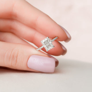 2.0CT Radiant Hidden Halo Pave Moissanite Diamond Engagement Ring