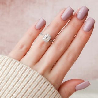 Gorgeous 2.50ct cushion hidden halo moissanite ring side profile view