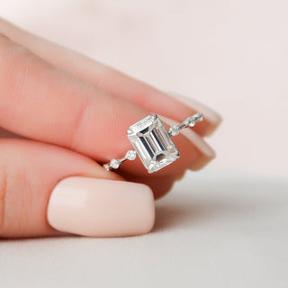 2.50CT Emerald Cut Petite Pave Moissanite Diamond Engagement Ring