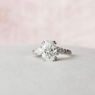 3.5ct Oval Three Stone Cathedral Moissanite Diamond Engagement Ring