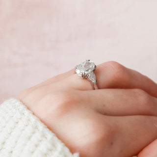 3.5ct Oval Three Stone Cathedral Moissanite Diamond Engagement Ring