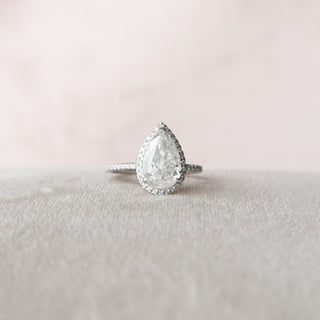 2.50CT Pear Cut Halo Pave Moissanite Diamond Engagement Ring