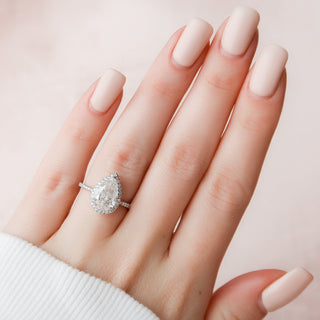 2.50CT Pear Cut Halo Pave Moissanite Diamond Engagement Ring