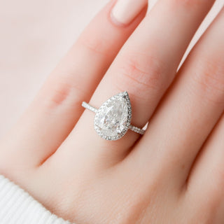 2.50CT Pear Cut Halo Pave Moissanite Diamond Engagement Ring
