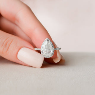 2.50CT Pear Cut Halo Pave Moissanite Diamond Engagement Ring