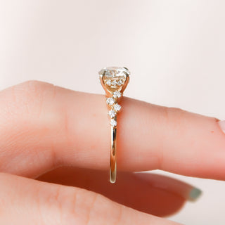 Elegant 1.0ct round hidden halo moissanite ring side profile view