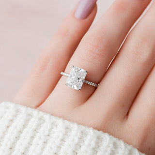 3.50CT Radiant Cut Hidden Halo Pave Diamond Moissanite Engagement Ring
