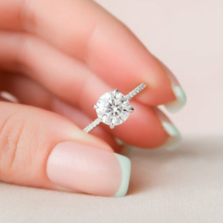 2.0CT Round Brilliant Cut Hidden Halo Pave Moissanite Diamond Engagement Ring