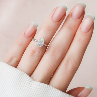 1.50CT Pear Hidden Halo Solitaire Moissanite Diamond Engagement Ring