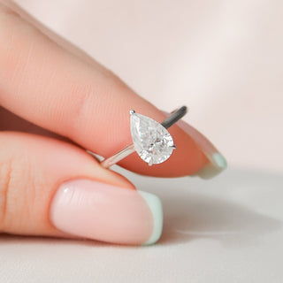 1.50CT Pear Hidden Halo Solitaire Moissanite Diamond Engagement Ring