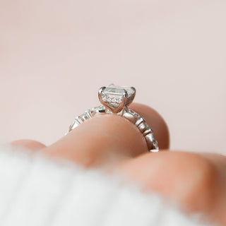 2.0CT Emerald Cut Hidden Halo Pave Moissanite Diamond Engagement Ring