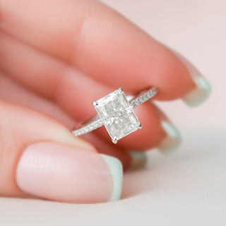 2.0CT Radiant Cut Hidden Halo Pave Moissanite Diamond Engagement Ring