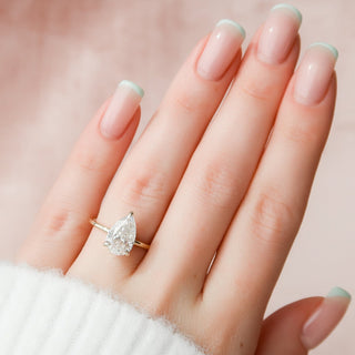 2.50CT Pear Cut Hidden Halo Solitaire Moissanite Diamond Engagement Ring