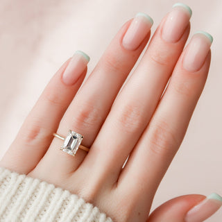 3.0 CT Emerald Cut Solitaire Moissanite Engagement Ring side view