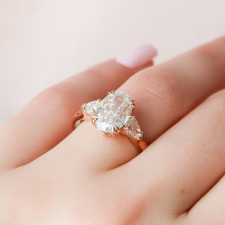 3.5ct Oval Three Stone Cathedral Moissanite Diamond Engagement Ring