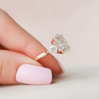 3.5ct Oval Three Stone Cathedral Moissanite Diamond Engagement Ring