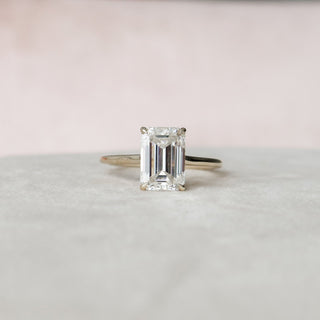 4.0CT Emerald Cut Hidden Halo Cathedral Moissanite Diamond Engagement Ring