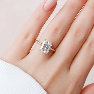 4.0CT Emerald Cut Hidden Halo Cathedral Moissanite Diamond Engagement Ring