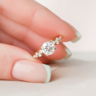 Elegant 1.0ct round hidden halo moissanite ring front view