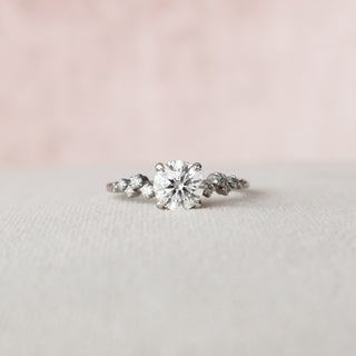 Elegant 1.0ct round hidden halo moissanite ring close up of the setting