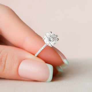 2.0CT Round Brilliant Cut Hidden Halo Pave Moissanite Diamond Engagement Ring