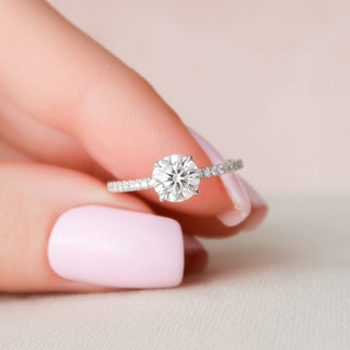 1.0CT Round Brilliant Hidden Halo Pave Diamond Moissanite Engagement Ring