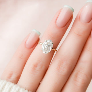 Exquisite 3.0ct oval hidden halo moissanite ring side profile view