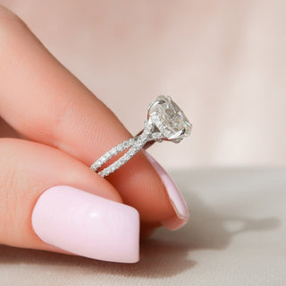 1.50CT Oval Cut Hidden Halo Split Shank Diamond Moissanite Engagement Ring
