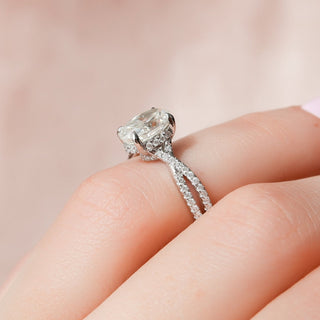 1.50CT Oval Cut Hidden Halo Split Shank Diamond Moissanite Engagement Ring