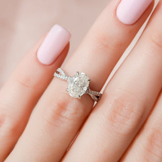 1.50CT Oval Cut Hidden Halo Split Shank Diamond Moissanite Engagement Ring