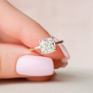 2.0CT Cushion Cut Hidden Halo Solitaire Moissanite Diamond Engagement Ring